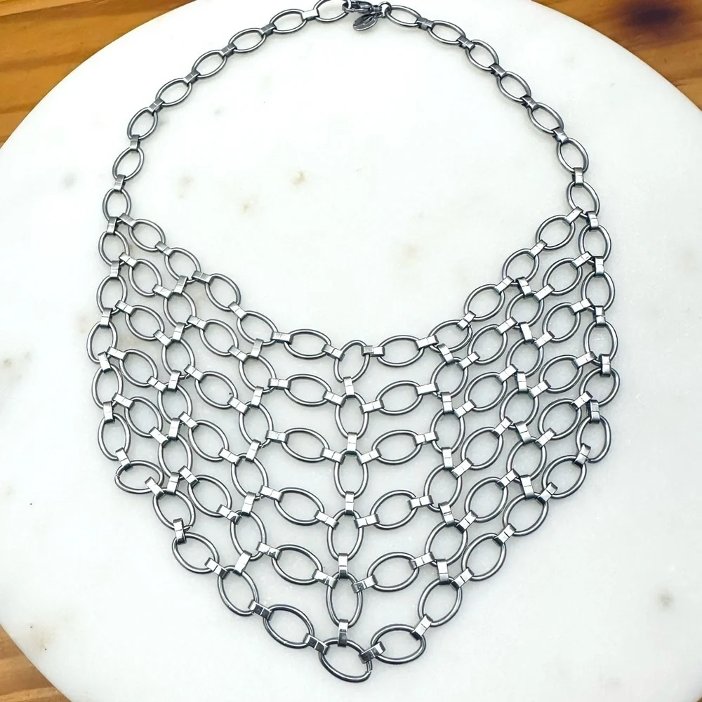 Chainmail Bib Oval Link Stainless Steel Statement Necklace